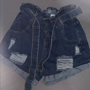 shein denim shorts with tie
